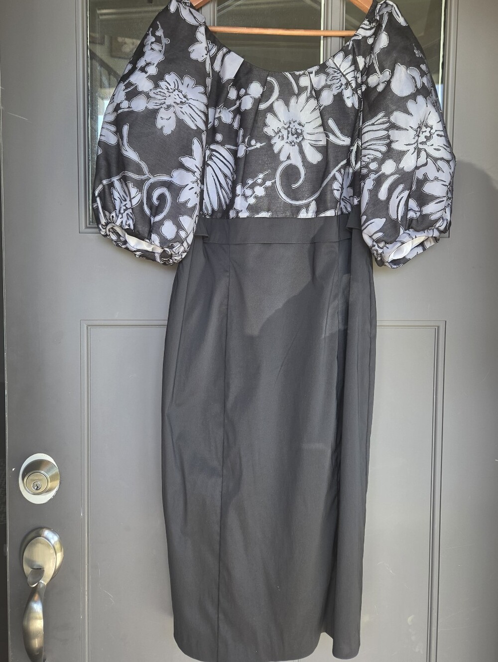 Donna Ricco Floral Puff Sleeve Colorblock Sheath Cocktail Dress Black 14